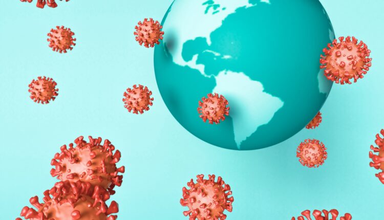 3D Illustration. Coronavirus virus cell around globe earth.